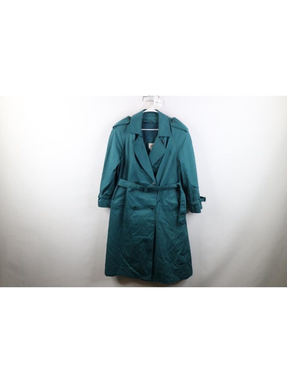 Vintage 90s Lined Belted Double Breasted Trench Coat Rain Jacket Womens 14P Teal